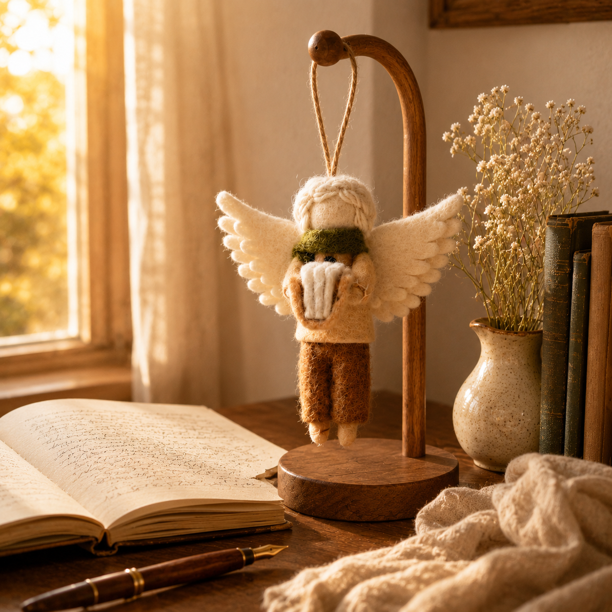 Handmade Wool Felt Reading Angel Ornament