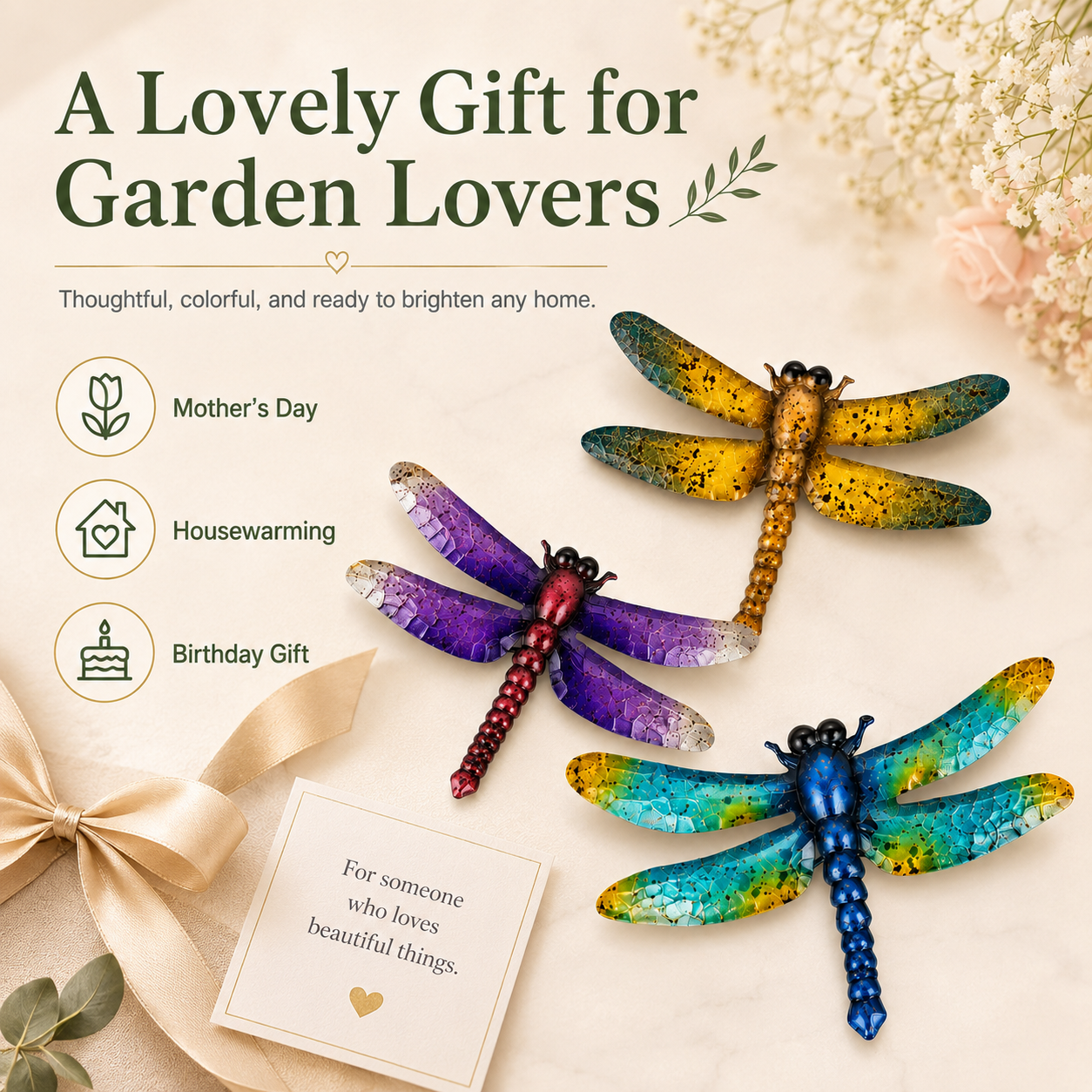 Colorful Metal Dragonfly Wall Decor Set of 3