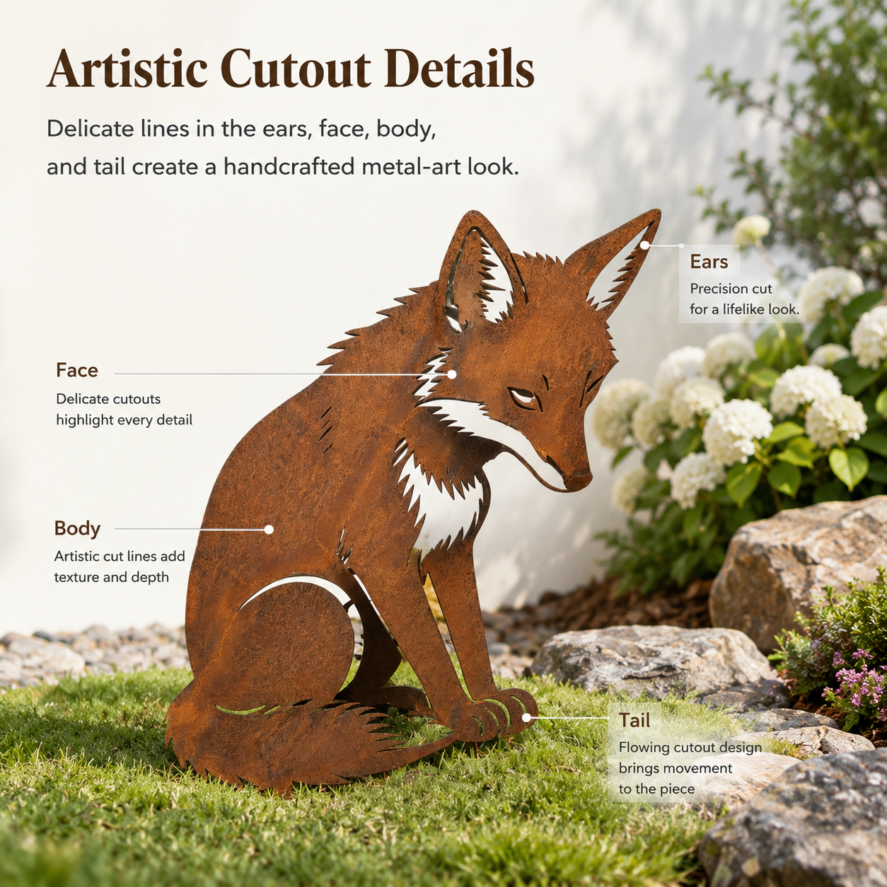Rustic Metal Fox Garden Sculpture