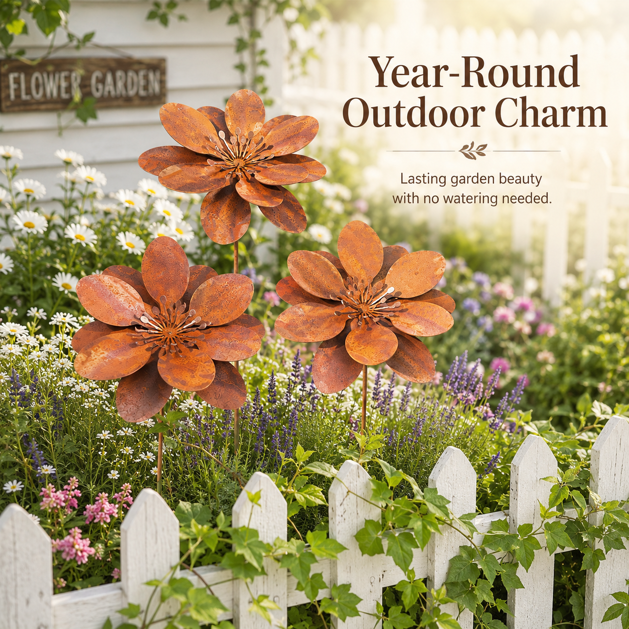 Rusty Metal Flower Garden Stake