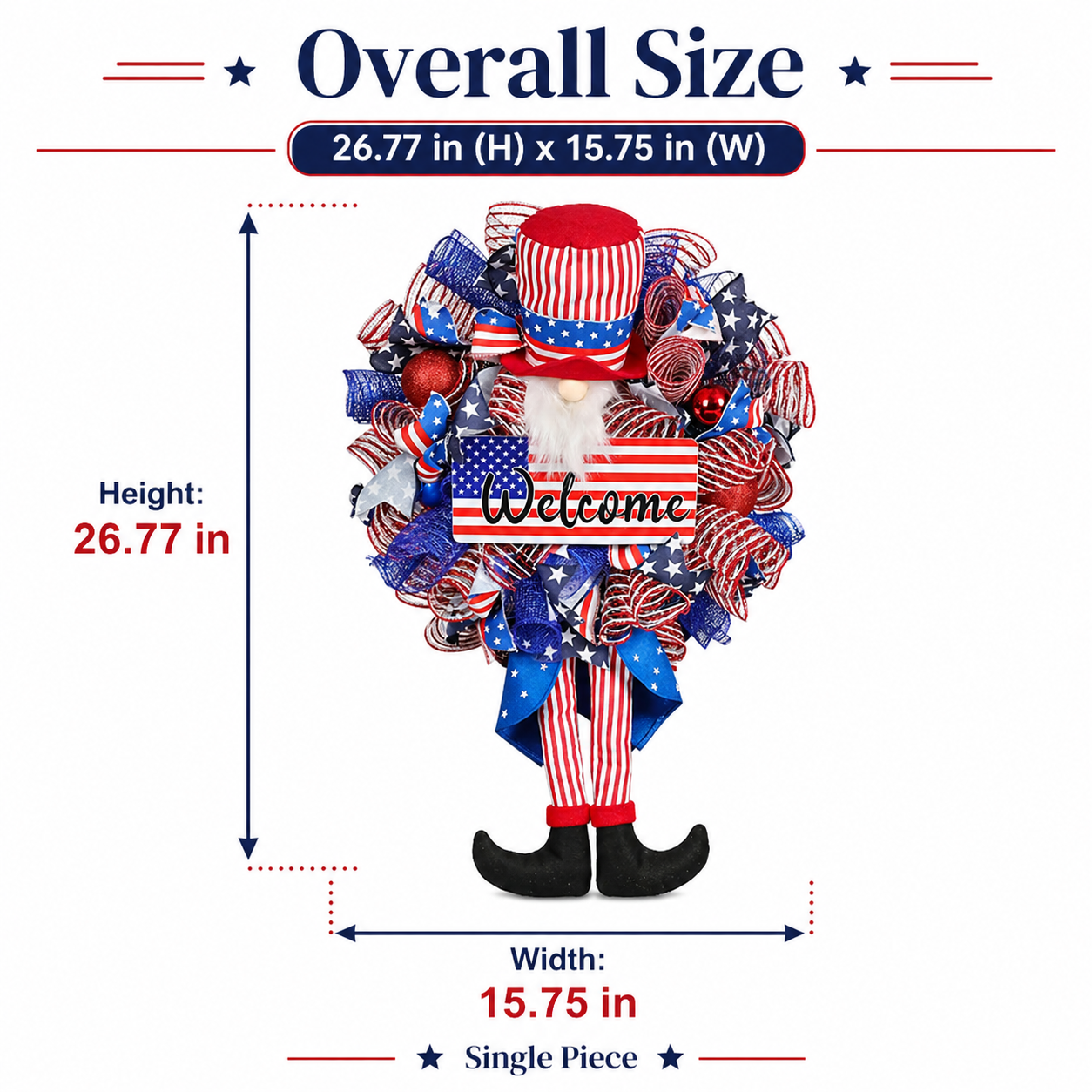 1-Piece 3D Patriotic Gnome Wreath Decor