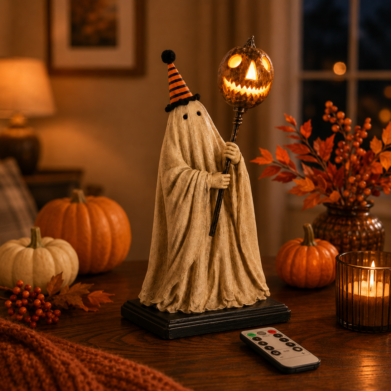 Halloween Ghost Figurine with Remote Control Light