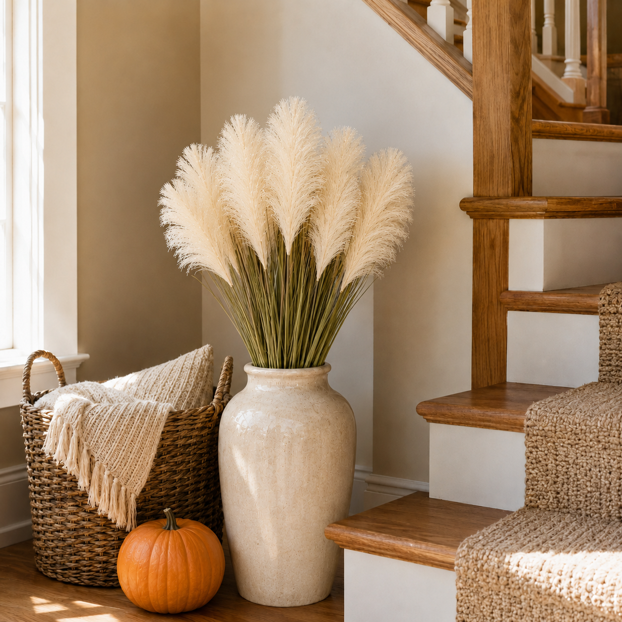2 Bundles Artificial Pampas Grass Bouquet, 31.5 in Tall Fall Faux Pampas Grass Stems, 3 Plumes Per Bundle