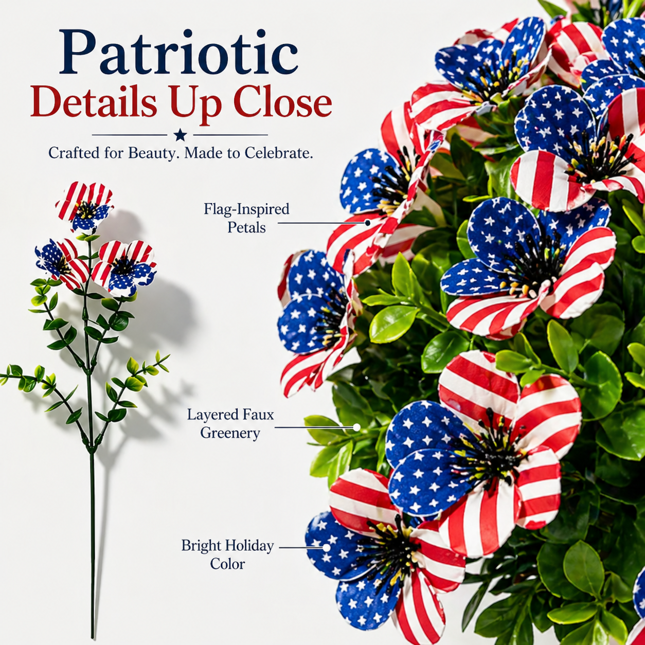 30-Piece Patriotic Artificial Flower Stems