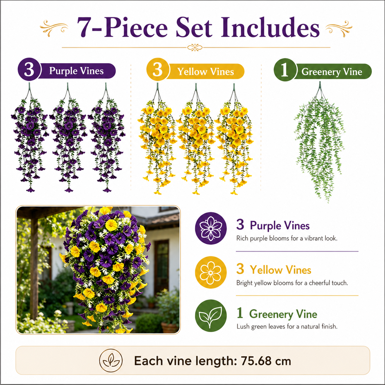 7-Piece Spring & Summer Artificial Morning Glory Hanging Vine