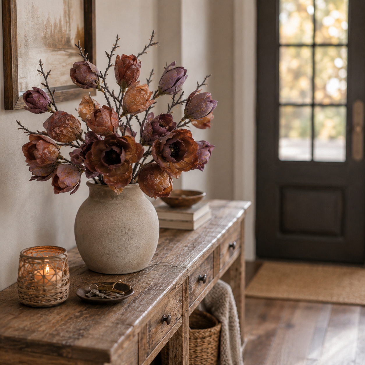 3 Pack Artificial Magnolia Flower Stems, 20 Inch Faux Fall Floral