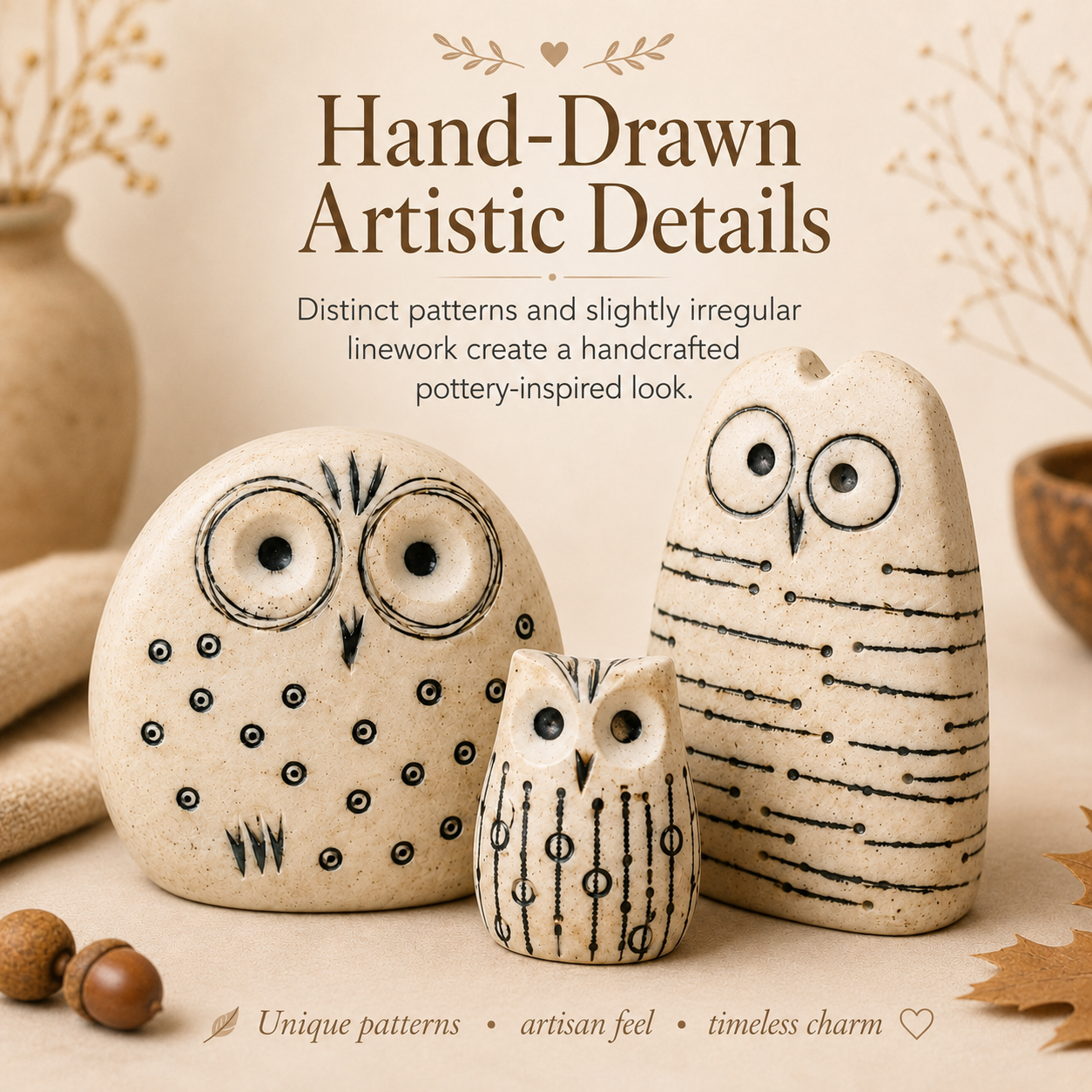 Rustic Owl Figurines Set of 3
