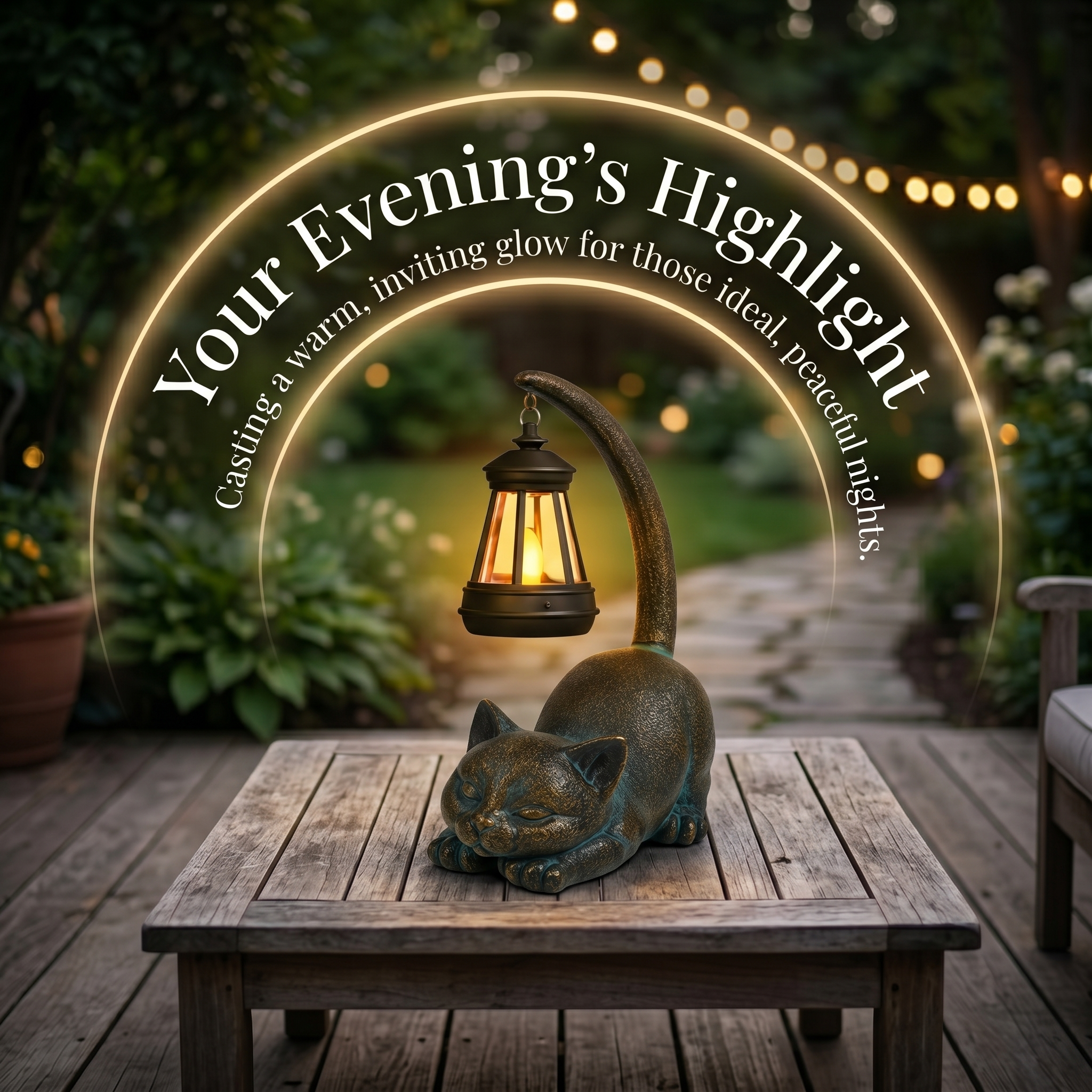 Solar Cat Lantern Statue – Outdoor Garden Decor with Warm Glow