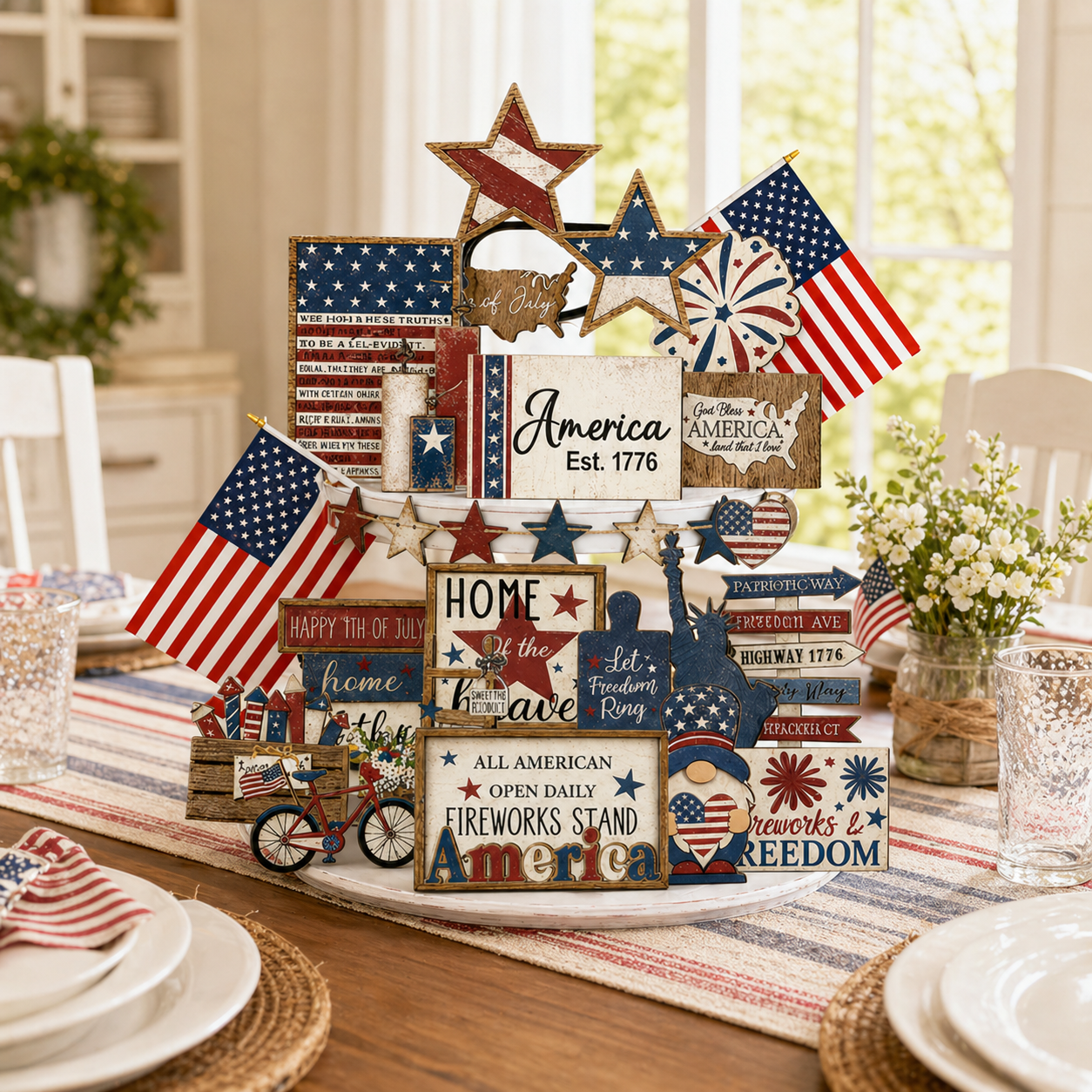 25-Piece Patriotic Tiered Tray Decor Set