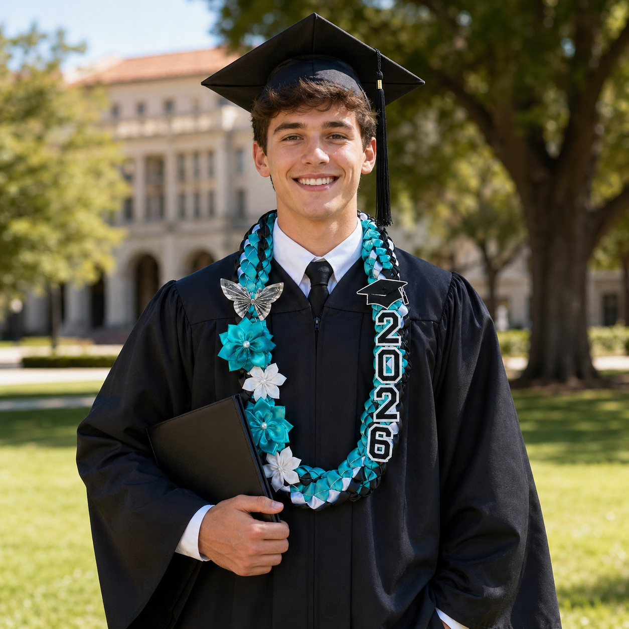 Class of 2026 Graduation Ribbon Lei with Handmade Flowers