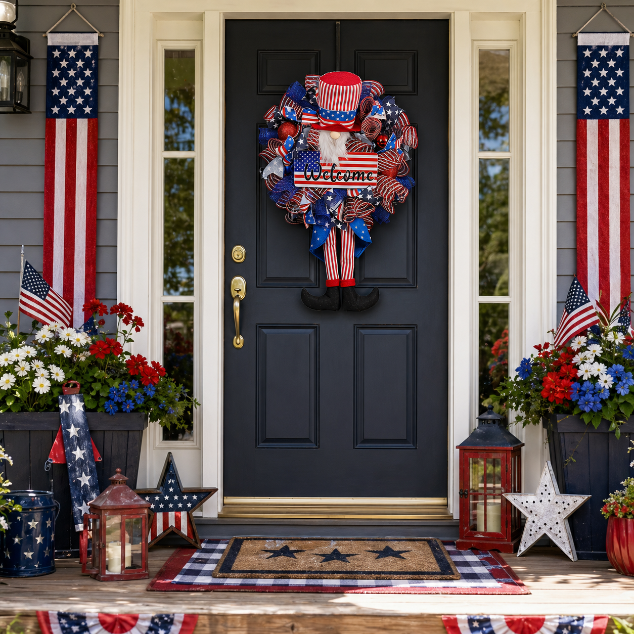 1-Piece 3D Patriotic Gnome Wreath Decor