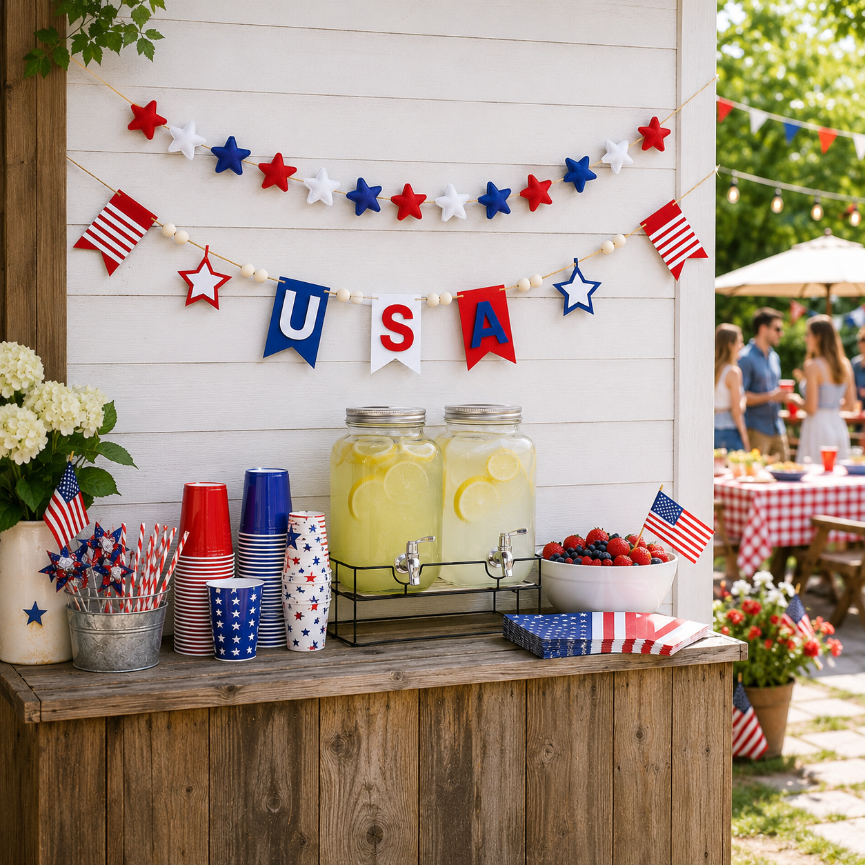 250 Patriotic USA Star & Wood Bead Hanging Banner
