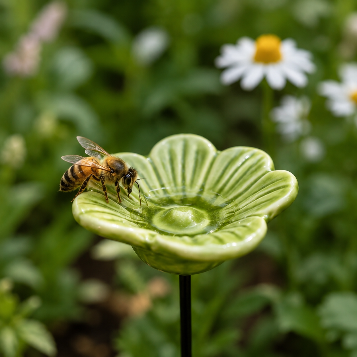 3-Piece Handmade Ceramic Flower Bee Waterer