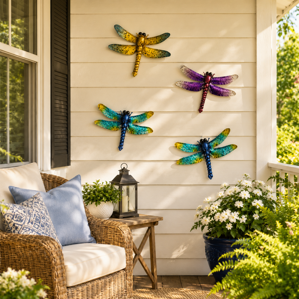 Colorful Metal Dragonfly Wall Decor Set of 3