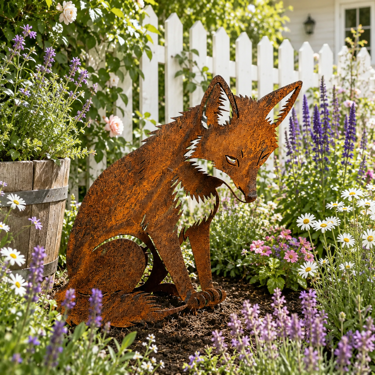 Rustic Metal Fox Garden Sculpture
