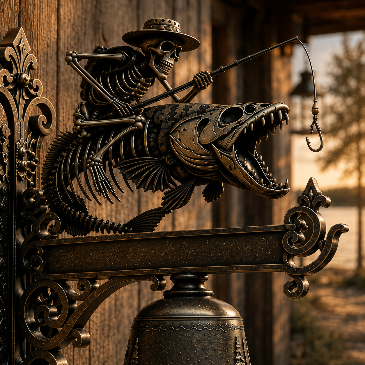 Skeleton Fisherman Wall Bell