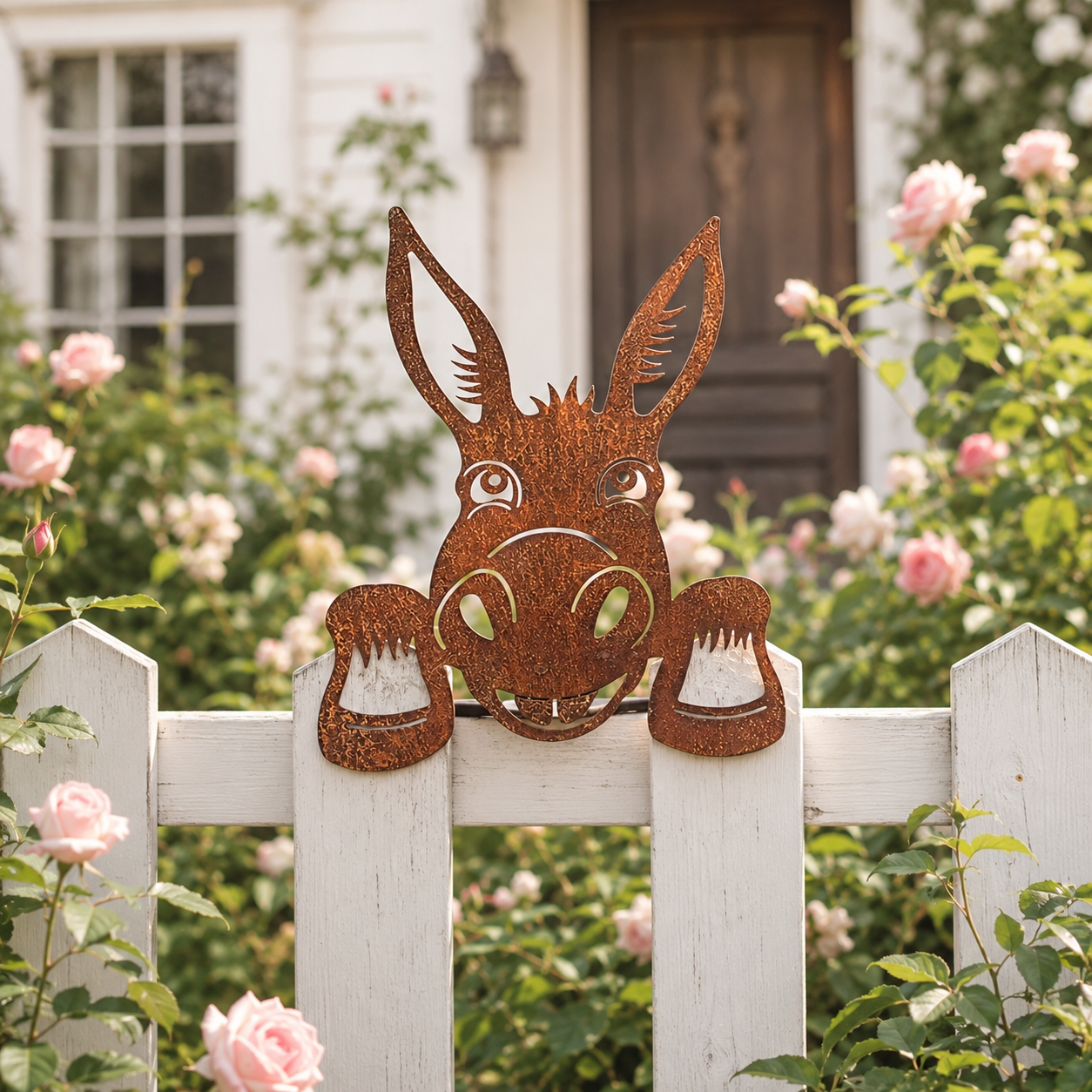 Rustic Donkey Fence Peeker Decor, Metal Donkey Garden Fence Decoration