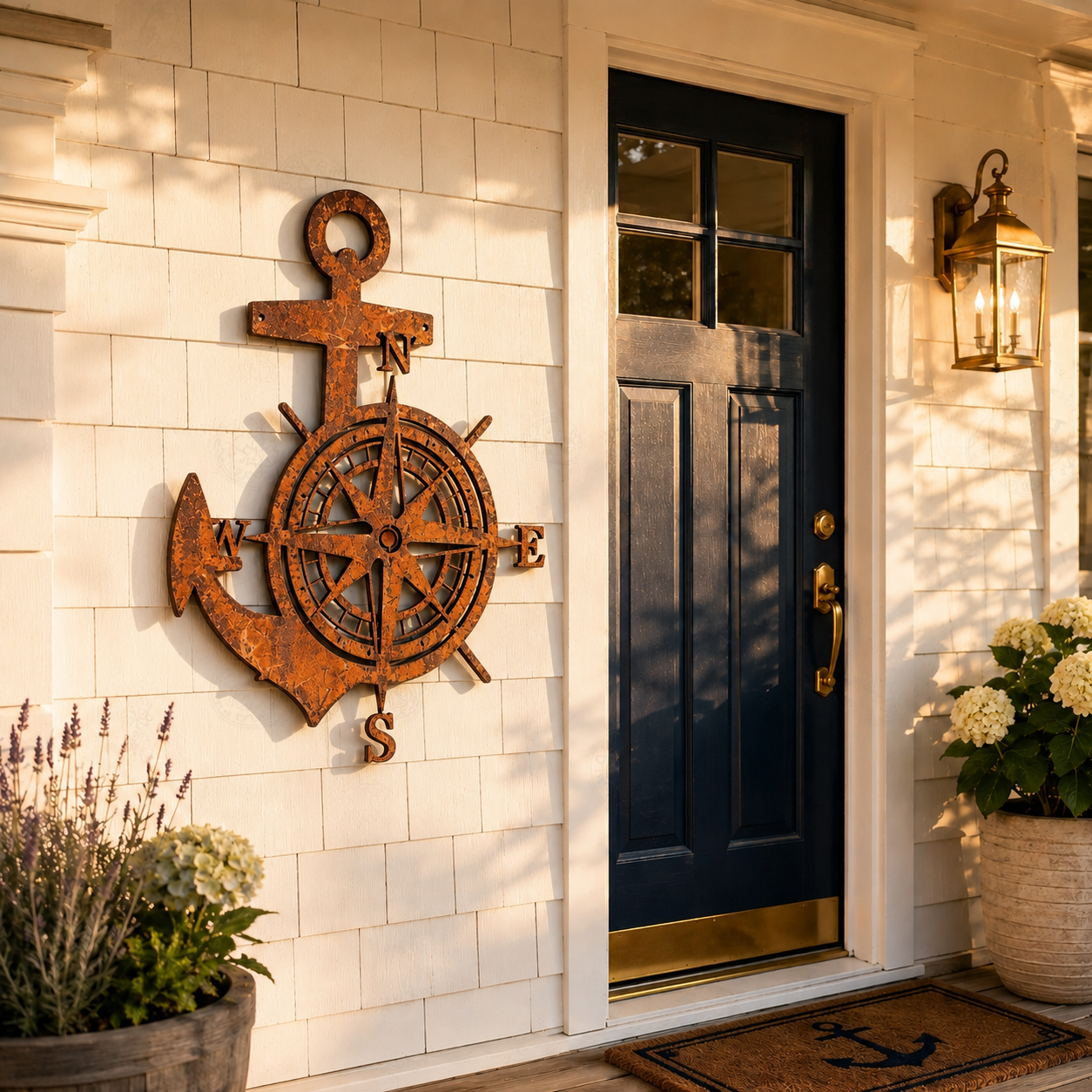 Anchor Compass Metal Wall Decor, Rustic Nautical Wall Art, Coastal Farmhouse Anchor Compass Sign for Porch