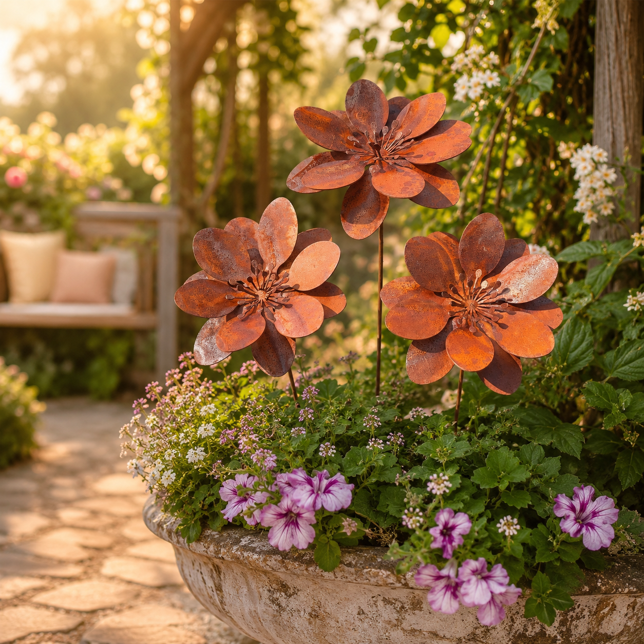Rusty Metal Flower Garden Stake