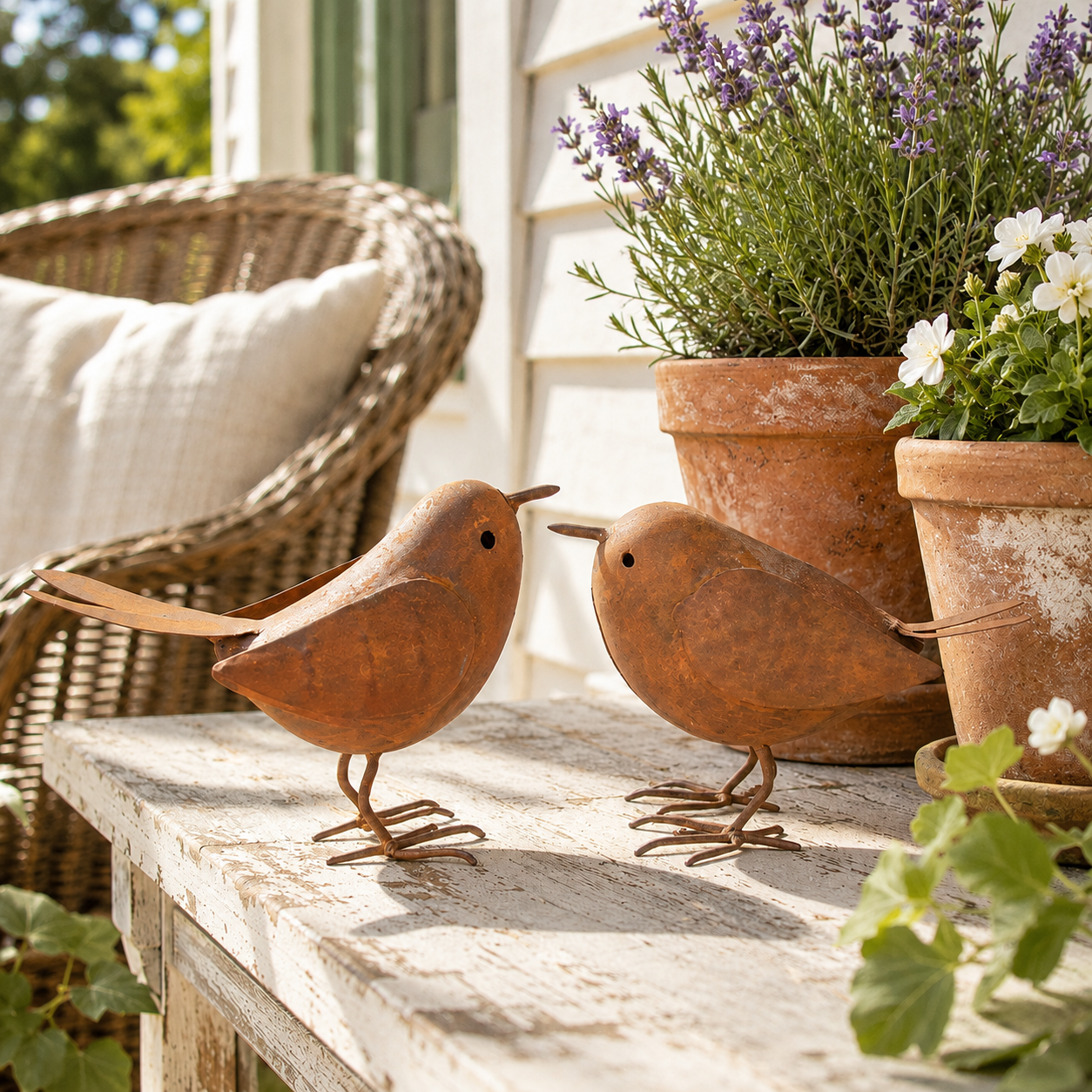 Rustic Metal Bird Figurines Set of 2