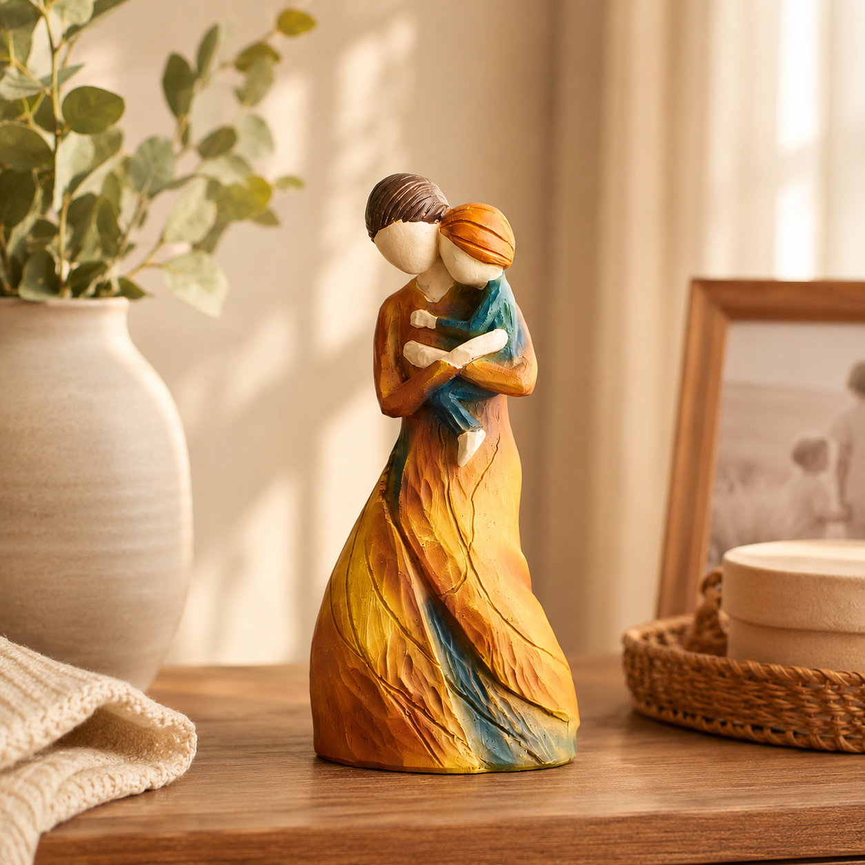 Faceless Resin Tabletop Figurine, Hand-Painted Style Angel or Family Statue