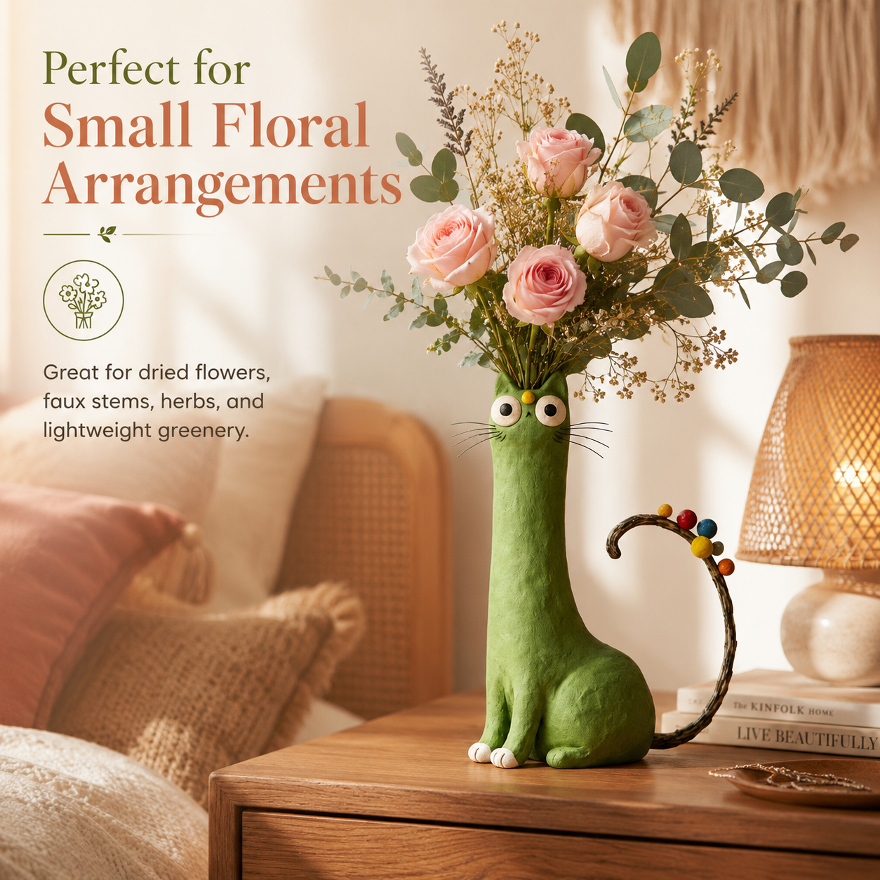 Whimsical Green Cat Vase