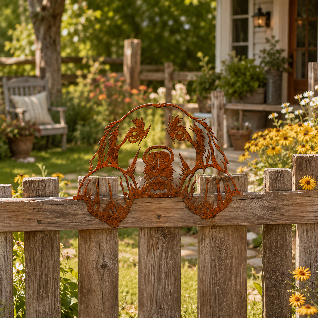 Rusty Dog Fence Peeker Metal Decor
