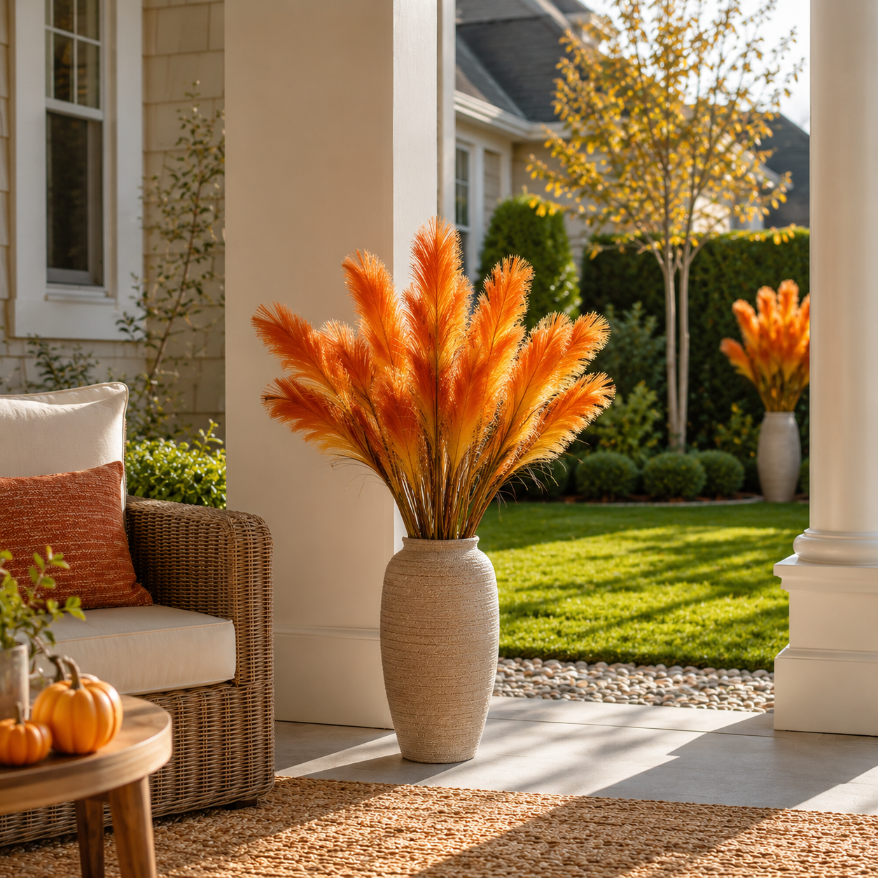 2 Bundles Artificial Pampas Grass Bouquet, 31.5 in Tall Fall Faux Pampas Grass Stems, 3 Plumes Per Bundle