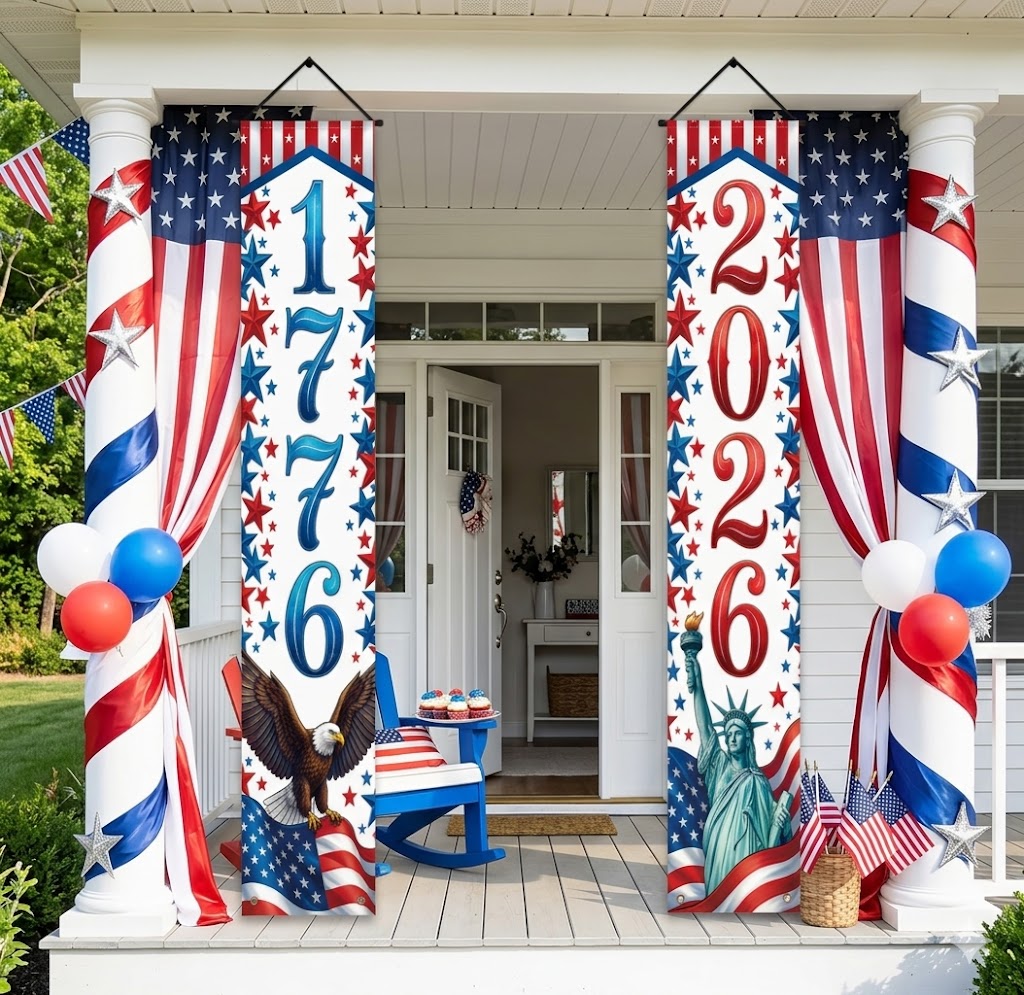 4-Piece Patriotic Porch Banner Set (1776–2026)