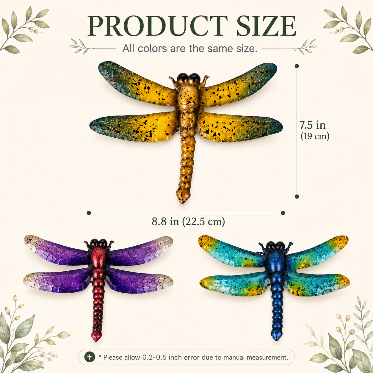 Colorful Metal Dragonfly Wall Decor Set of 3