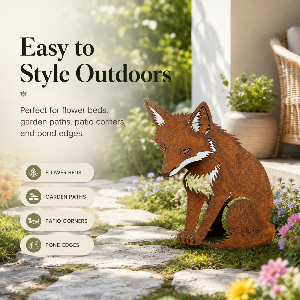Rustic Metal Fox Garden Sculpture