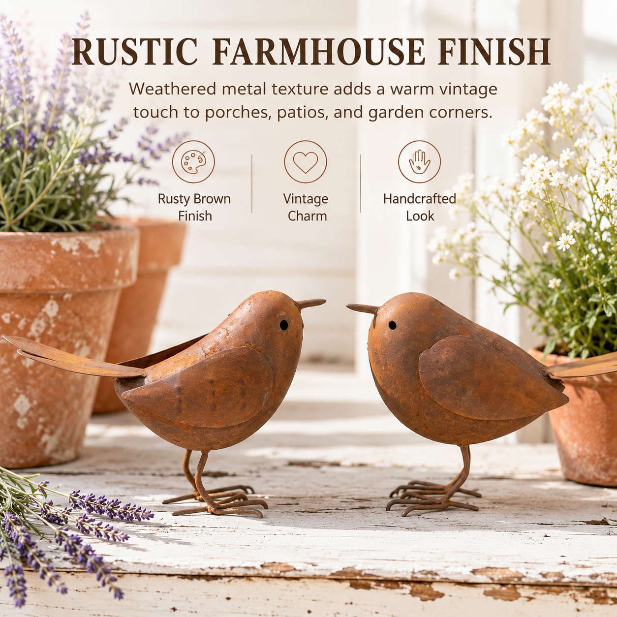 Rustic Metal Bird Figurines Set of 2