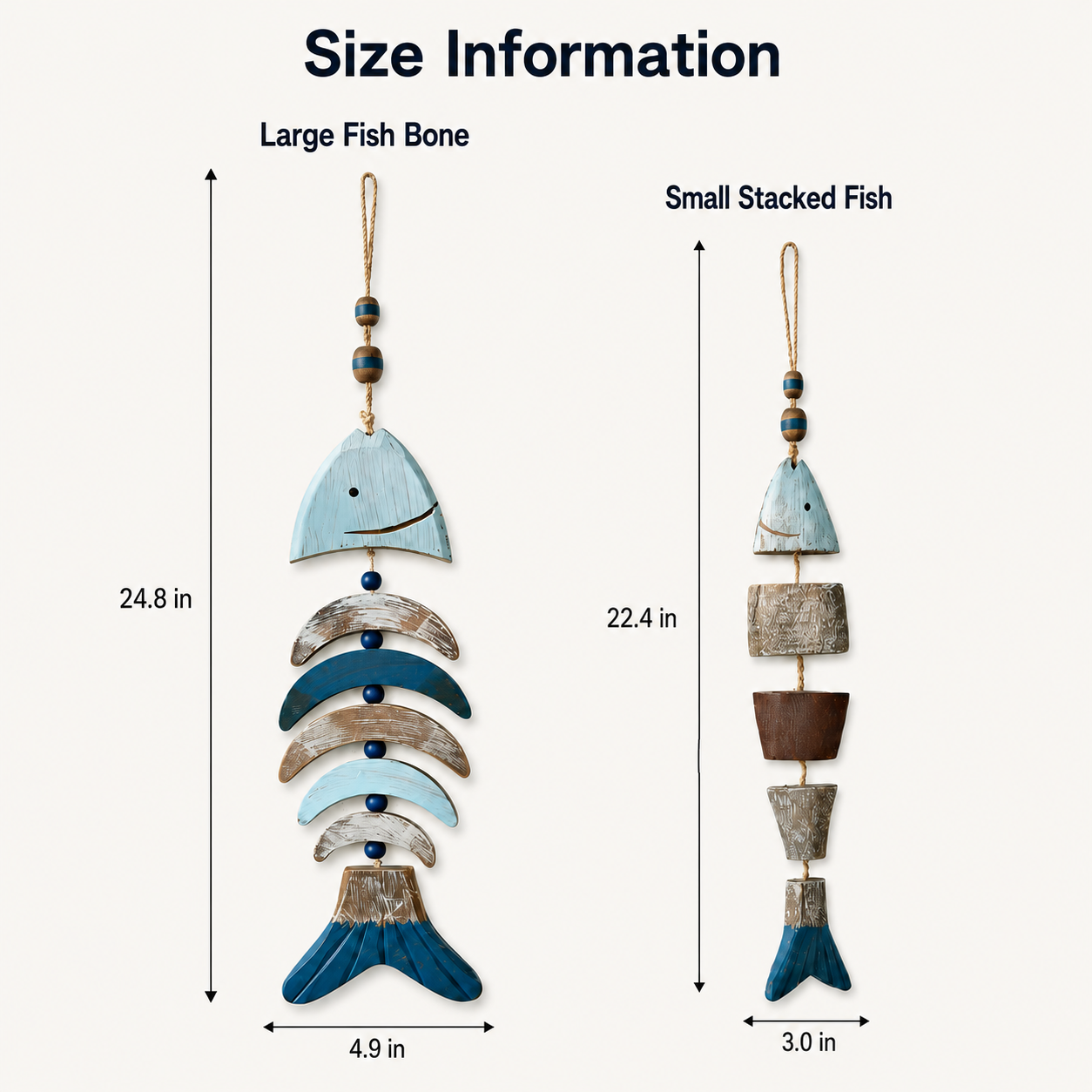 Coastal Fish Wooden Hanging Decor with Remote-Controlled Warm White String Lights