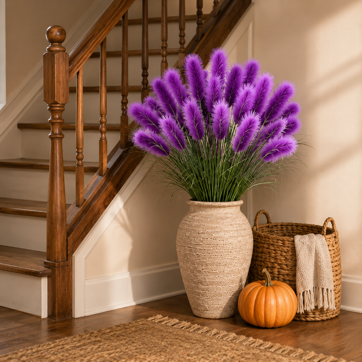 2 Bundles Artificial Pampas Grass Bouquet, 31.5 in Tall Fall Faux Pampas Grass Stems, 3 Plumes Per Bundle