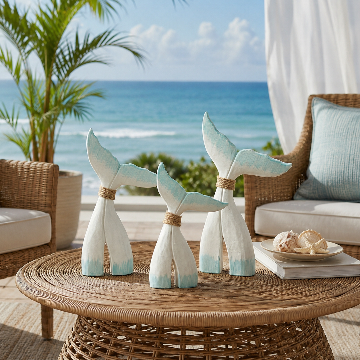 Coastal Fish Tail Table Decor Set of 3