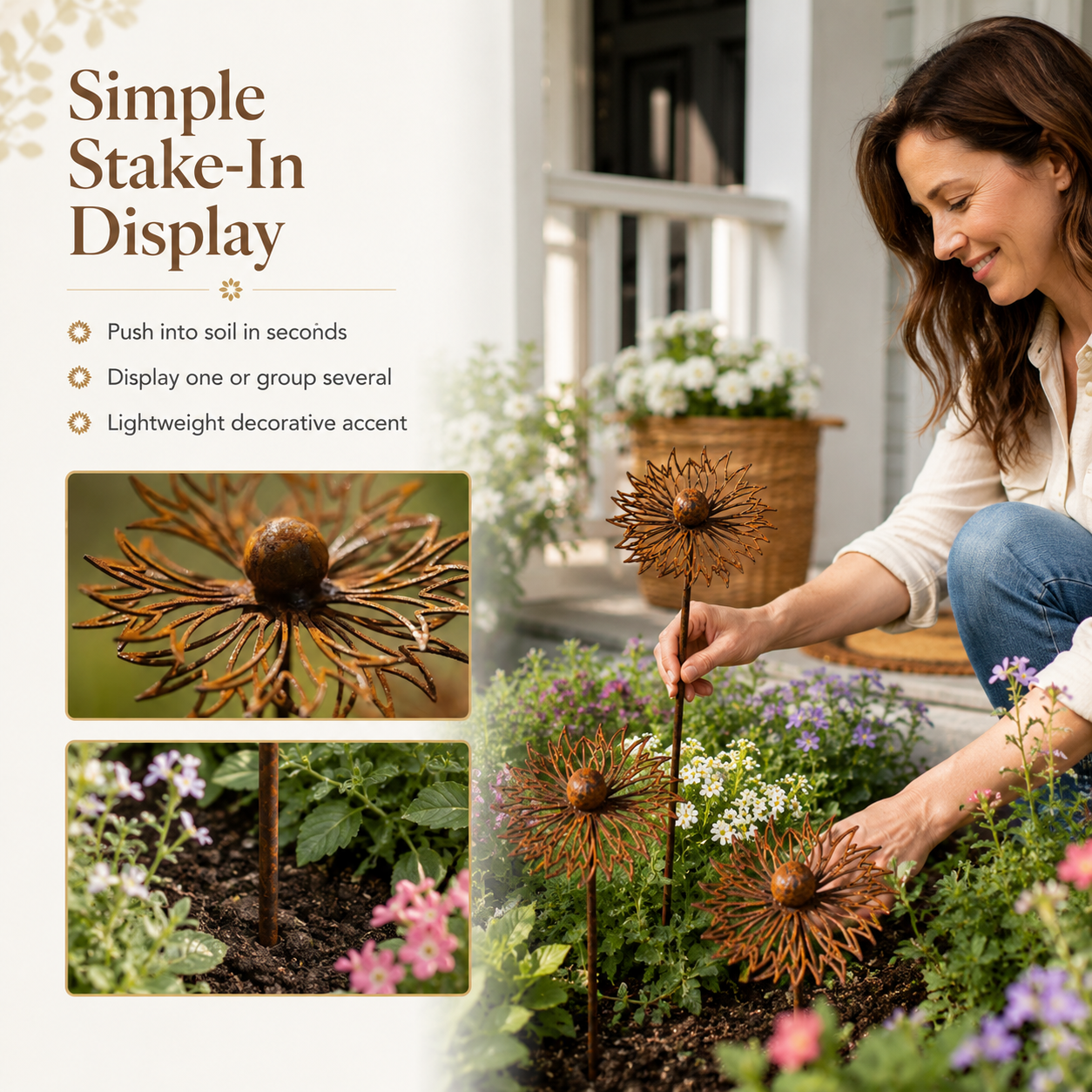 Rustic Cornflower Metal Garden Stakes