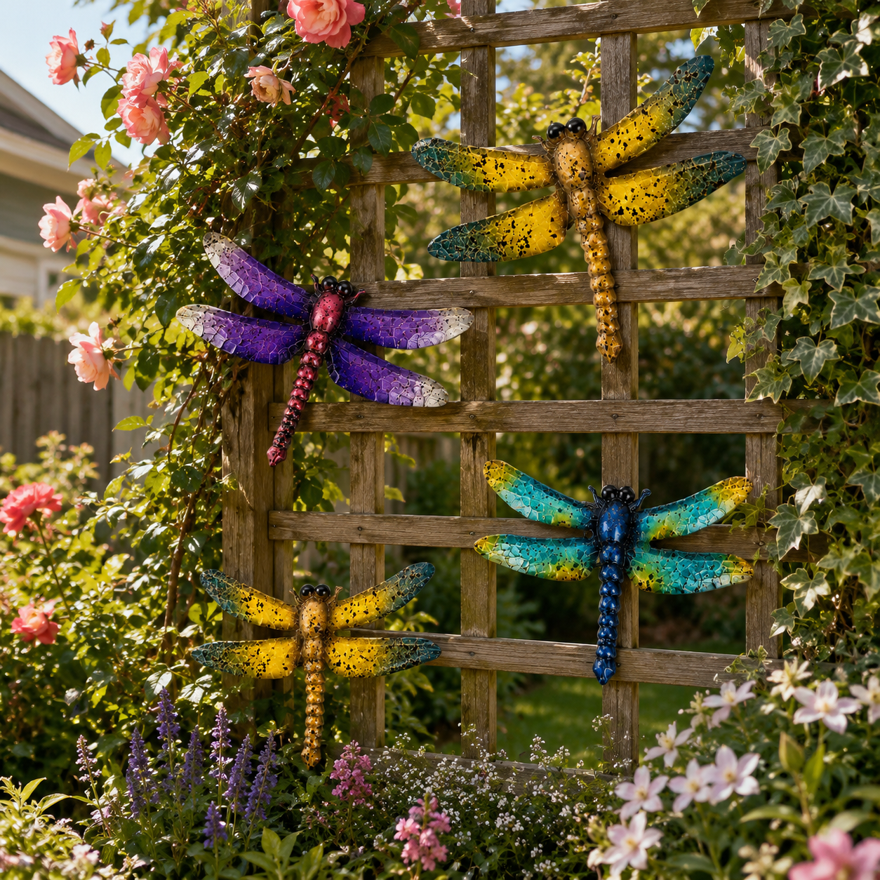 Colorful Metal Dragonfly Wall Decor Set of 3