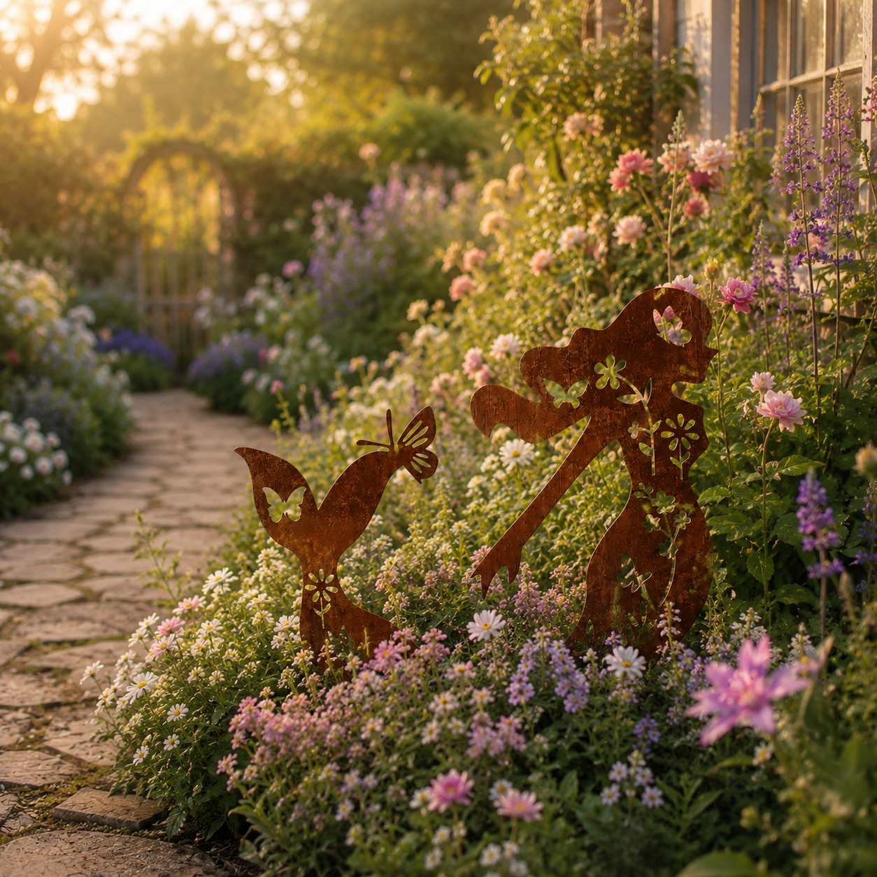 Rustic Mermaid Metal Garden Stake Set