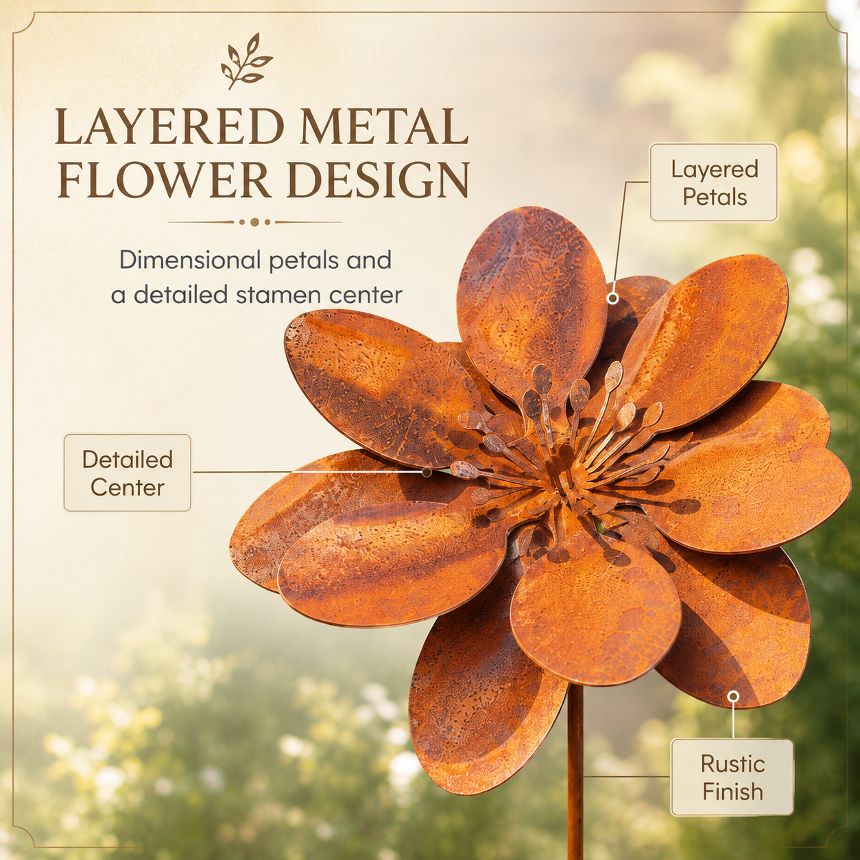Rusty Metal Flower Garden Stake