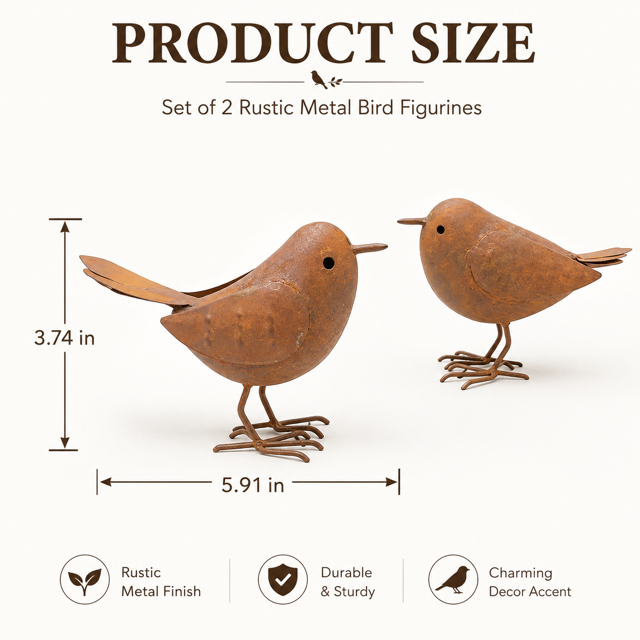 Rustic Metal Bird Figurines Set of 2