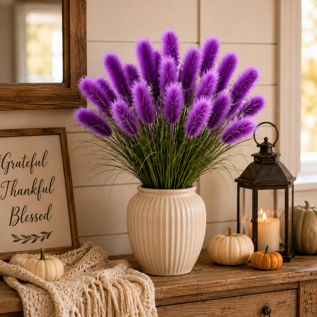 2 Bundles Artificial Pampas Grass Bouquet, 31.5 in Tall Fall Faux Pampas Grass Stems, 3 Plumes Per Bundle