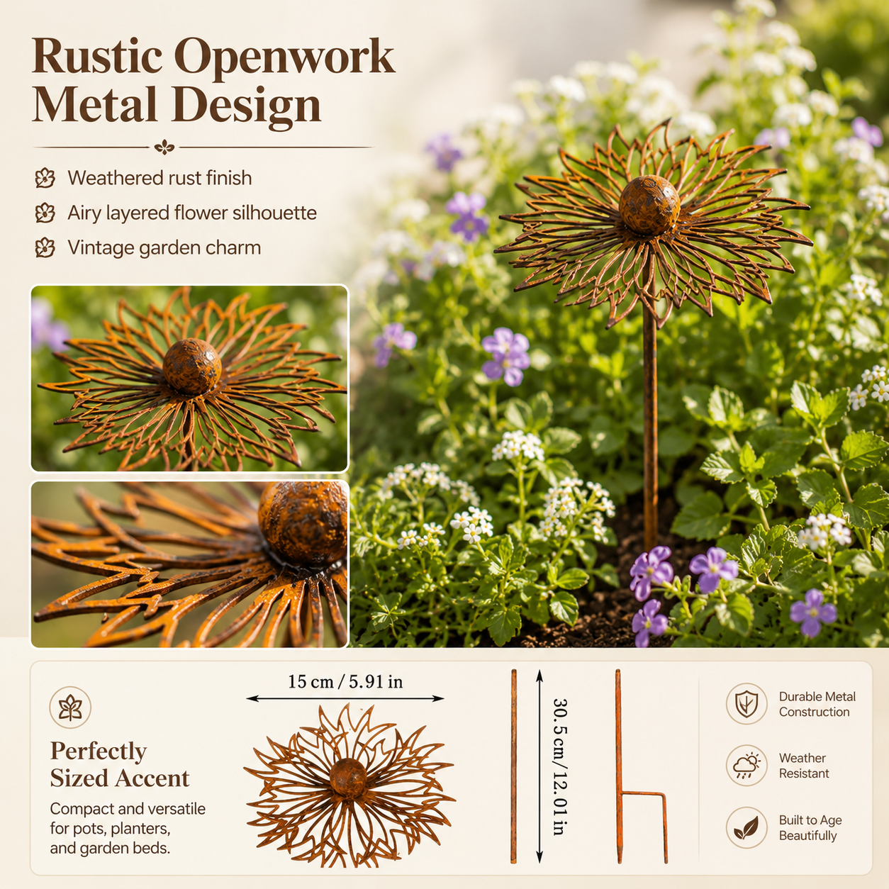 Rustic Cornflower Metal Garden Stakes