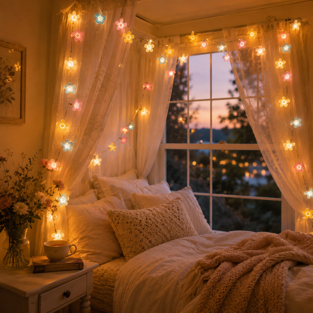 2-Pack Flower String Lights, 3m 30 LED  Floral Fairy Lights
