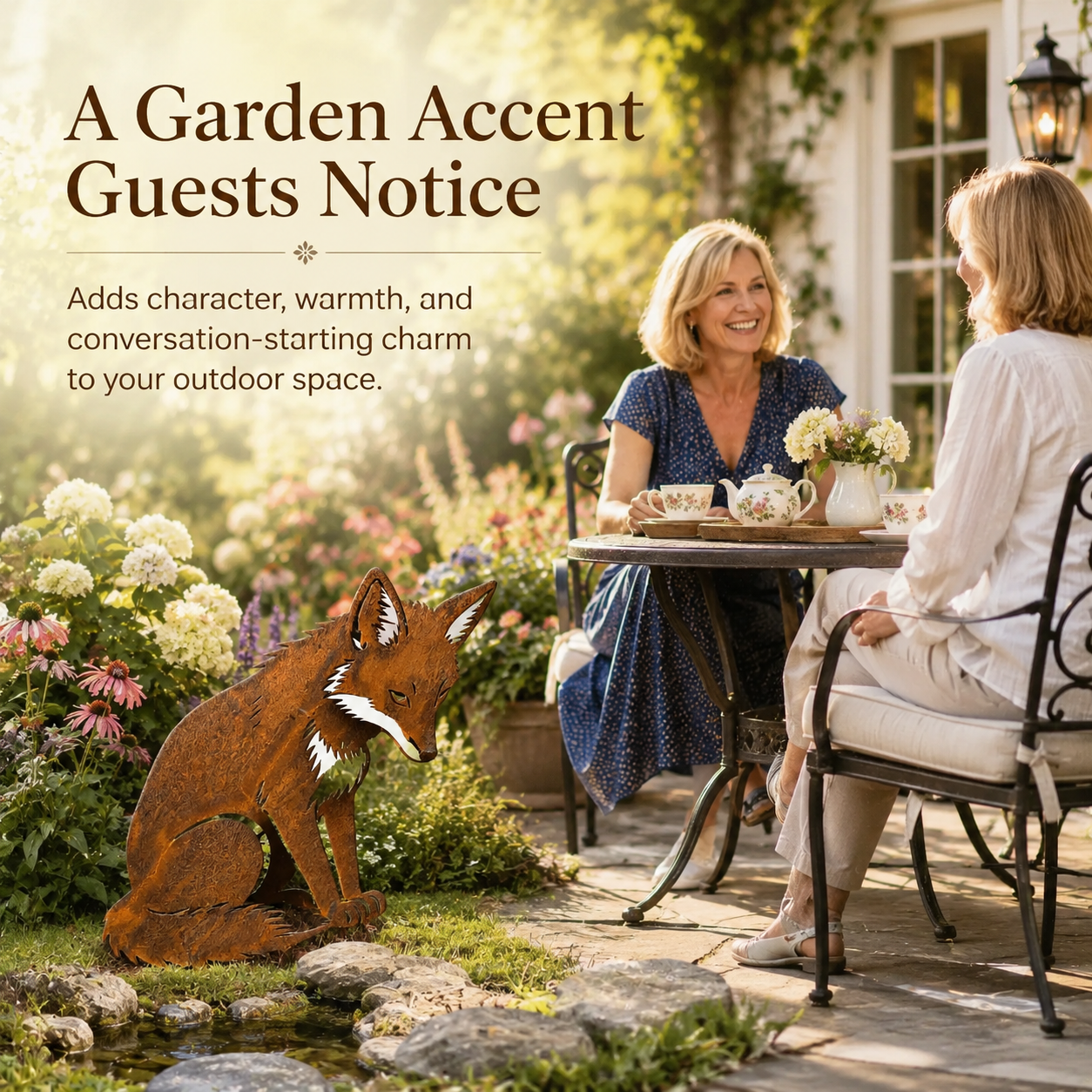 Rustic Metal Fox Garden Sculpture