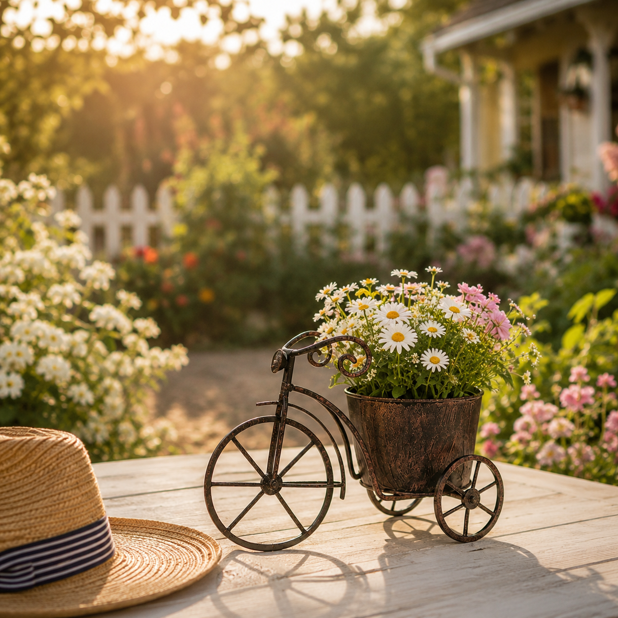 Vintage Bicycle Metal Planter for Flowers
