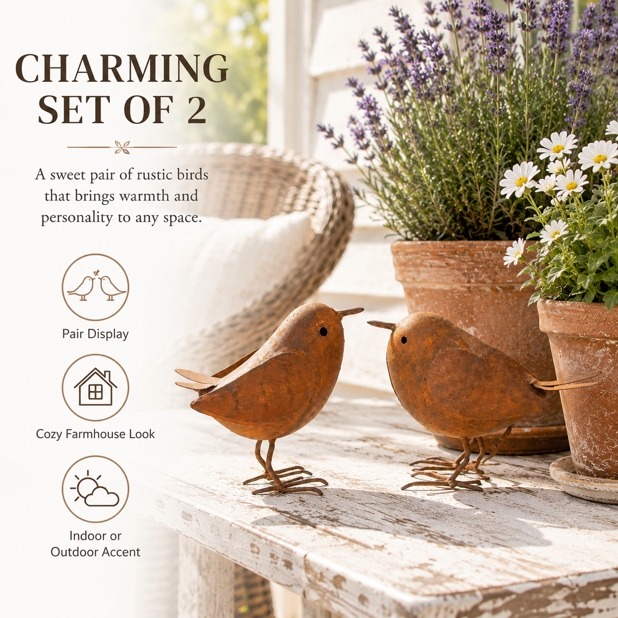 Rustic Metal Bird Figurines Set of 2