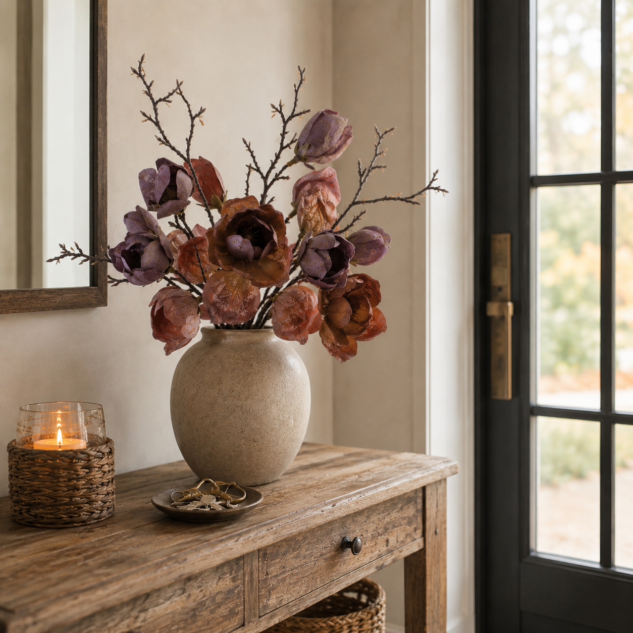 3 Pack Artificial Magnolia Flower Stems, 20 Inch Faux Fall Floral