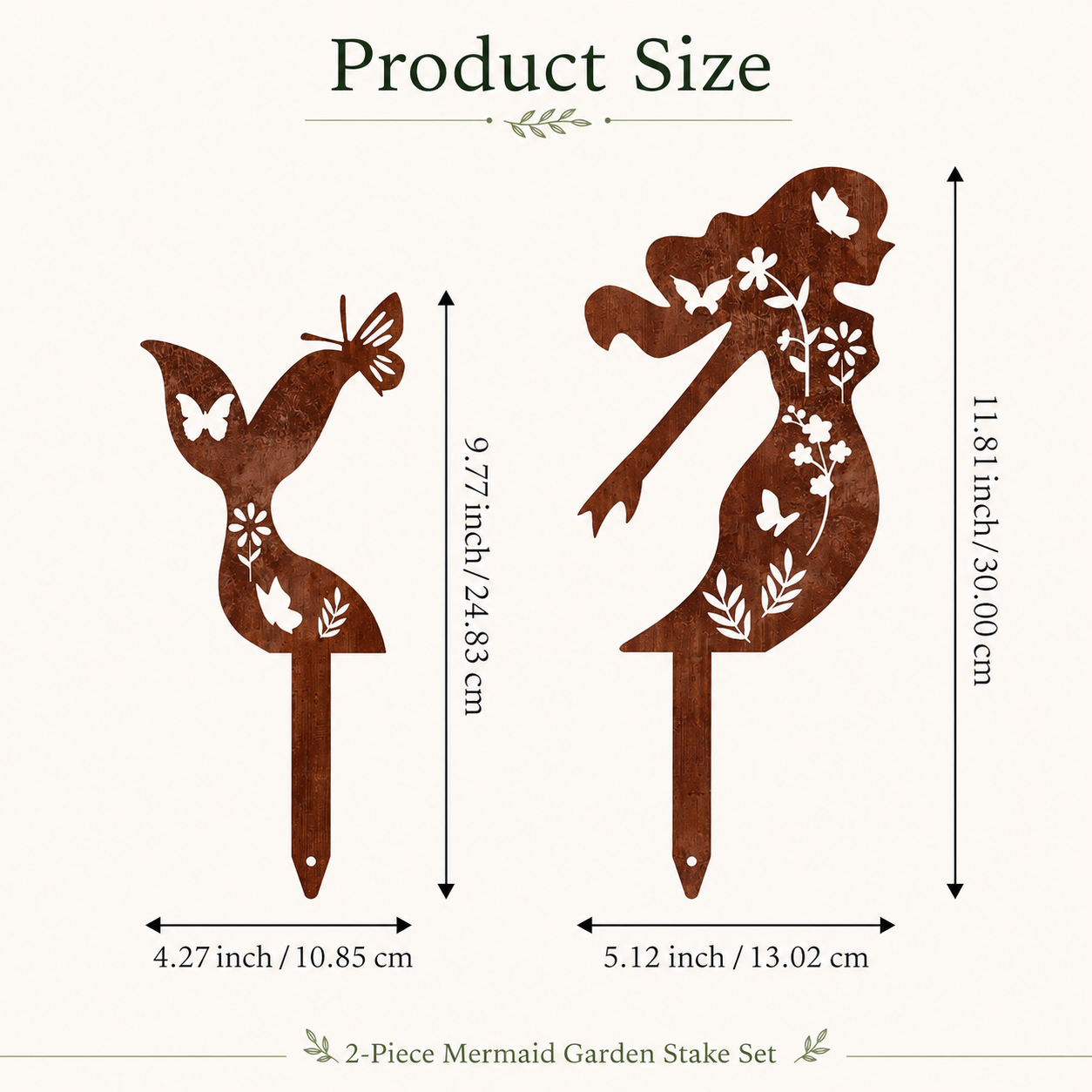 Rustic Mermaid Metal Garden Stake Set