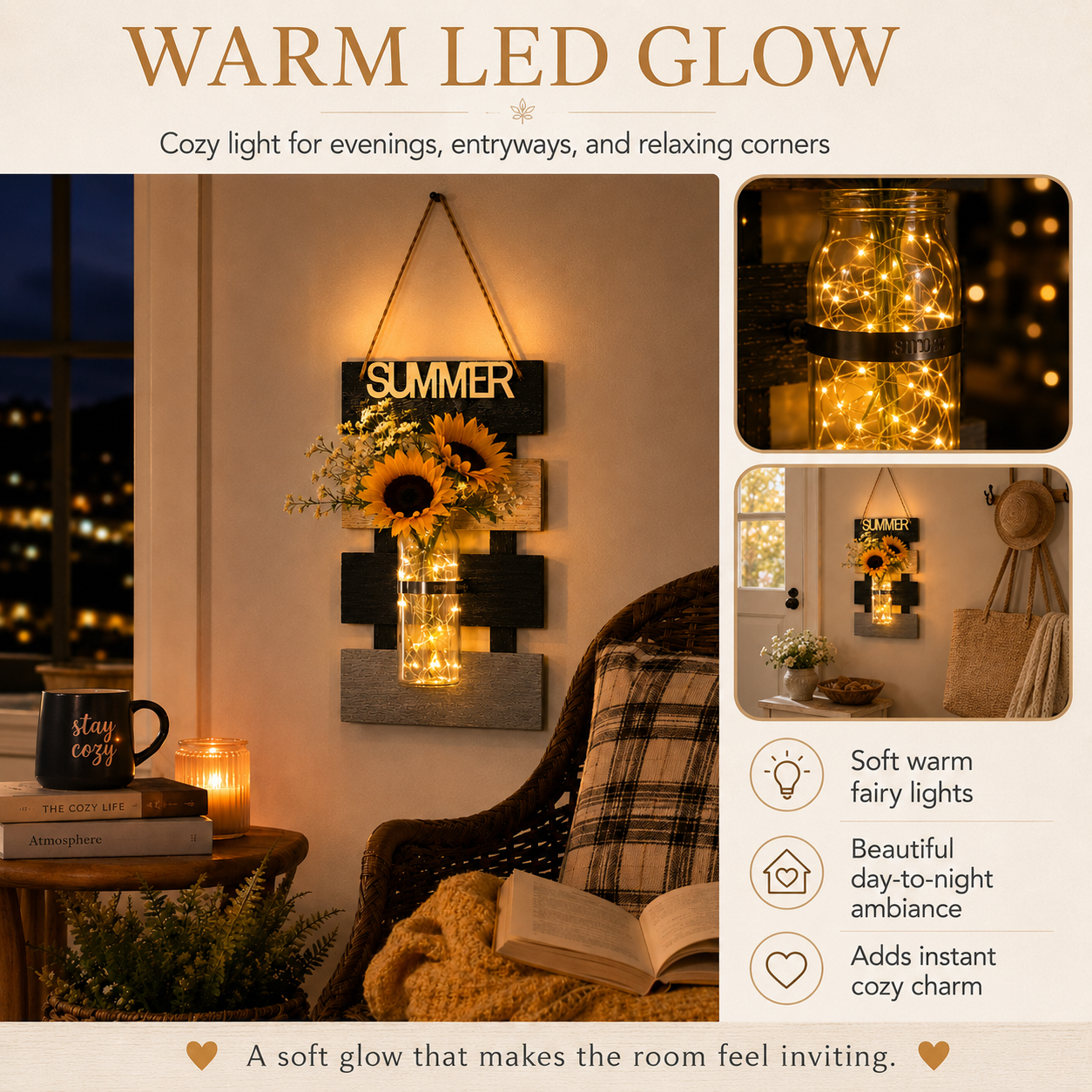 Rustic Farmhouse Wall Vase with LED Lights