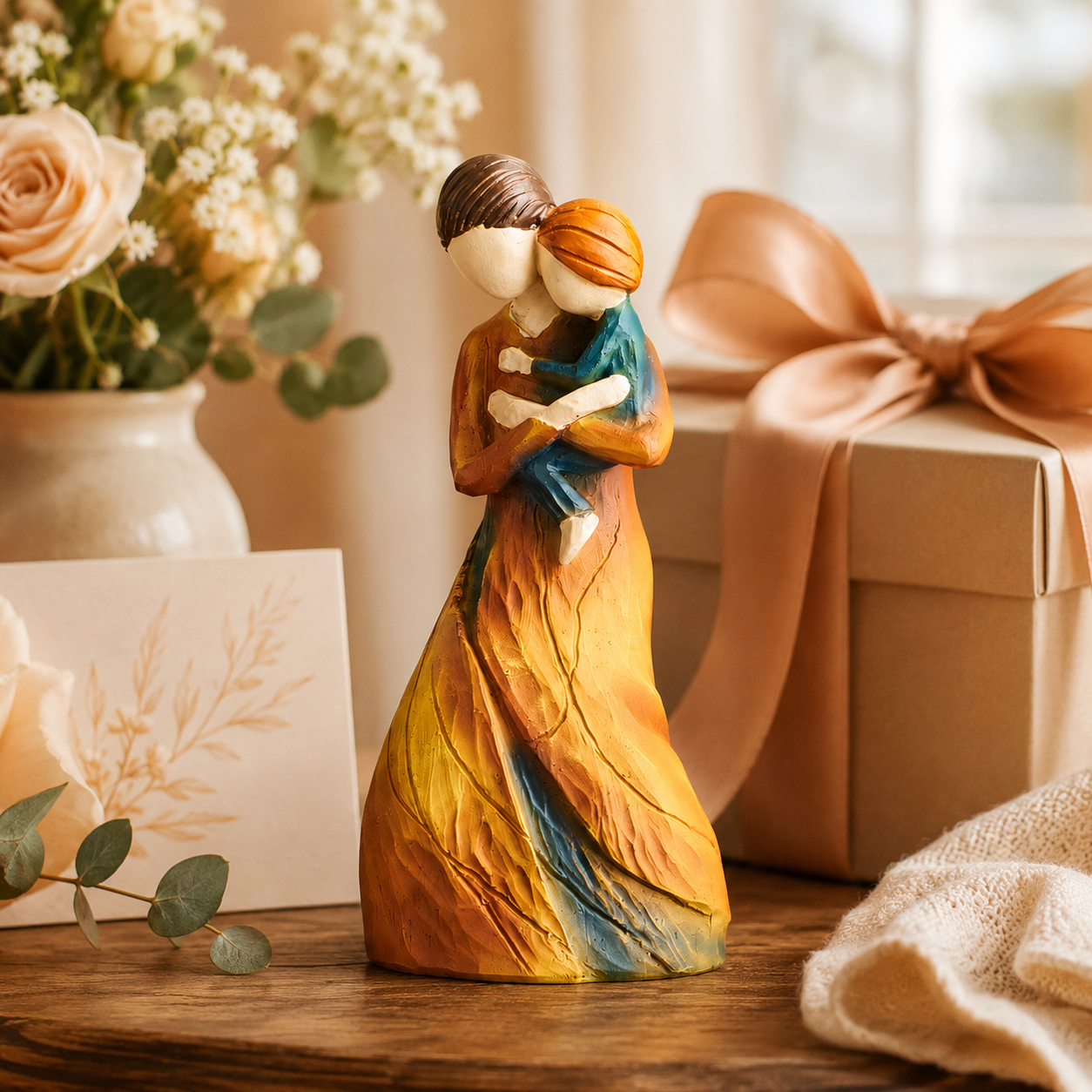 Faceless Resin Tabletop Figurine, Hand-Painted Style Angel or Family Statue
